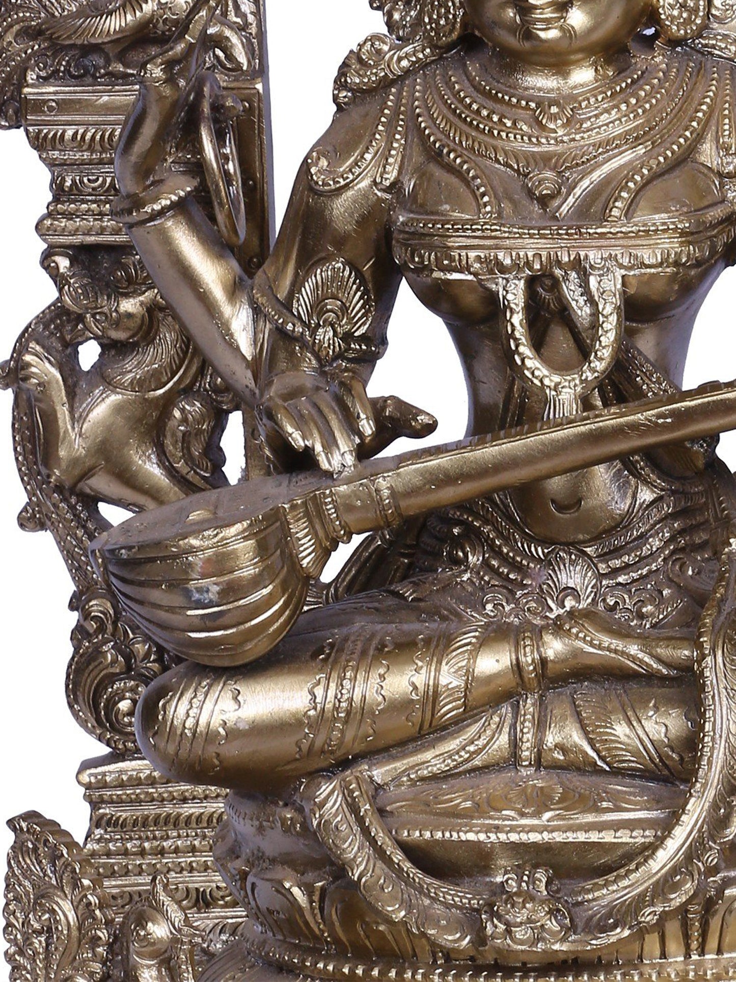 16" Goddess Saraswati with Kirtimukha Throne | Handmade Idol | Goddess Statue | Hoysala Art