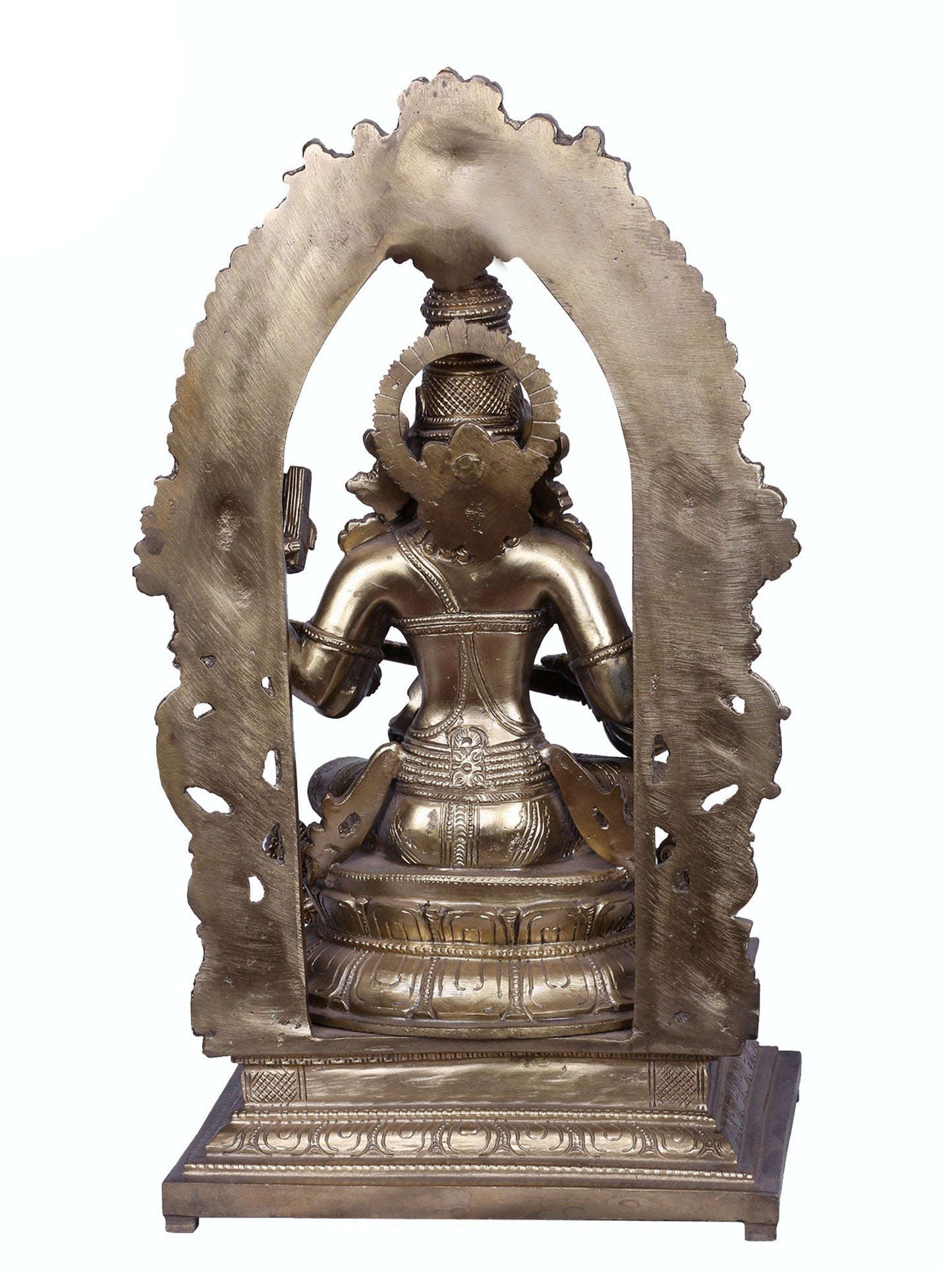 16" Goddess Saraswati with Kirtimukha Throne | Handmade Idol | Goddess Statue | Hoysala Art