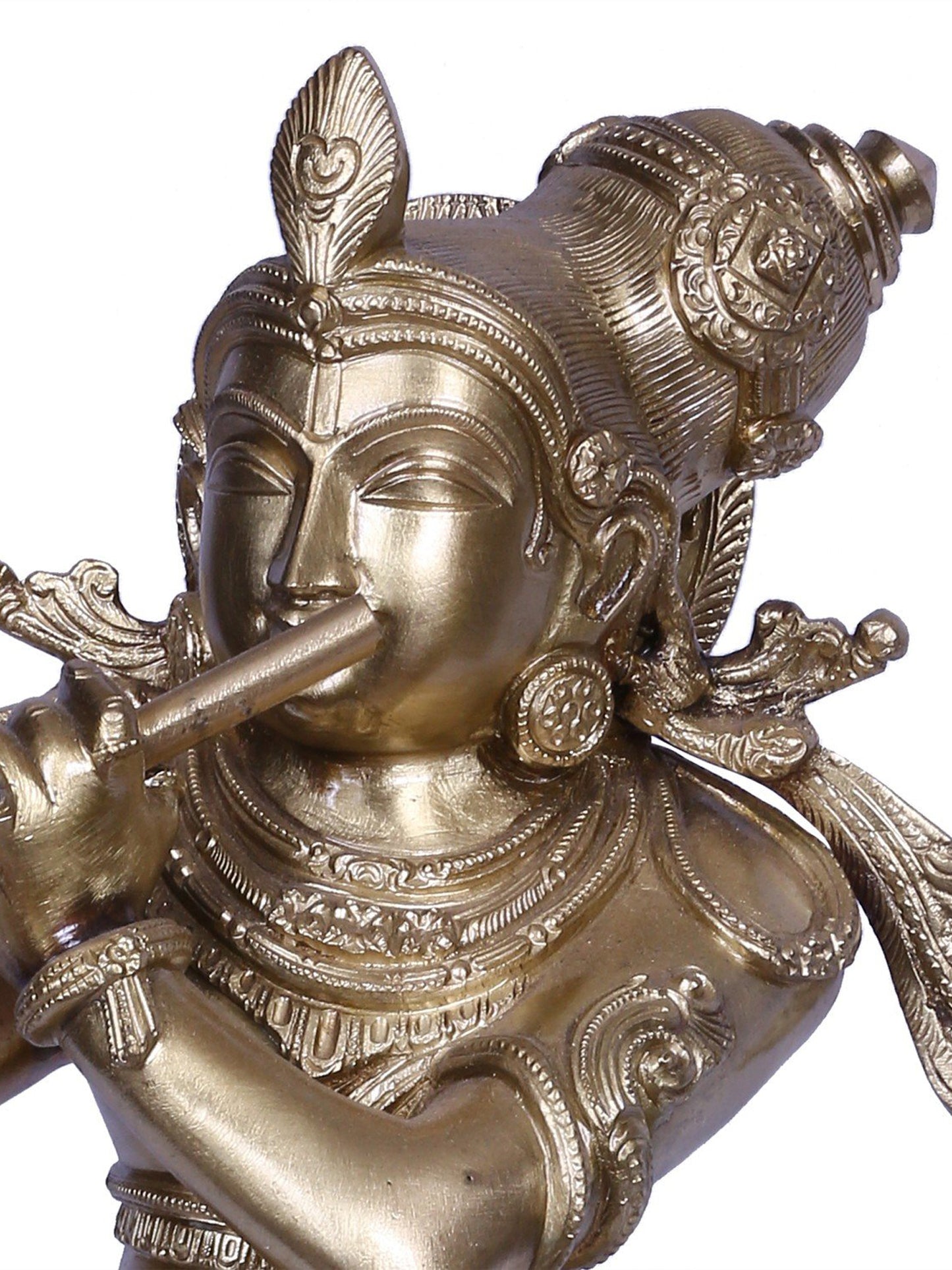 18" Standing Lord Krishna Playing Flute | Handmade Idol | Lord Krishna Bronze Statue | Hoysala Art