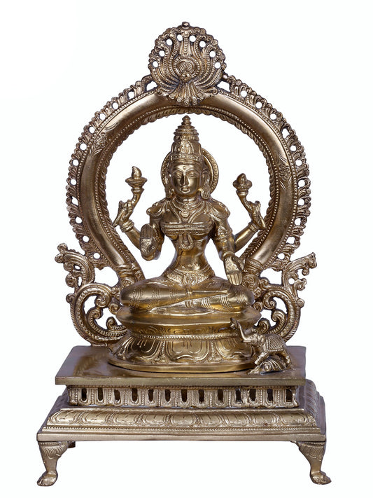 13" Goddess Lakshmi With Throne | Handmade Idol | Goddess Laxmi Statue | Hoysala Art