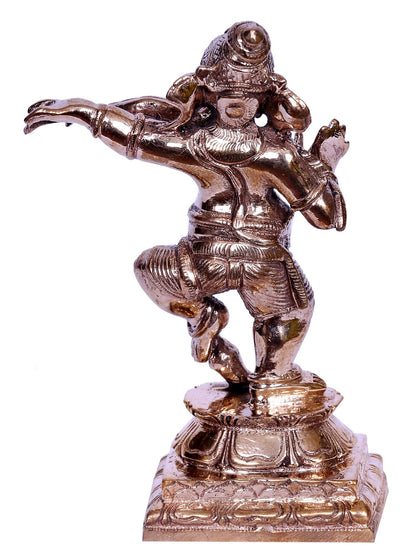 4" Small Dancing Ganesha Statue | Handmade | Madhuchista Vidhana (Lost-Wax) | Panchaloha Bronze from Swamimalai