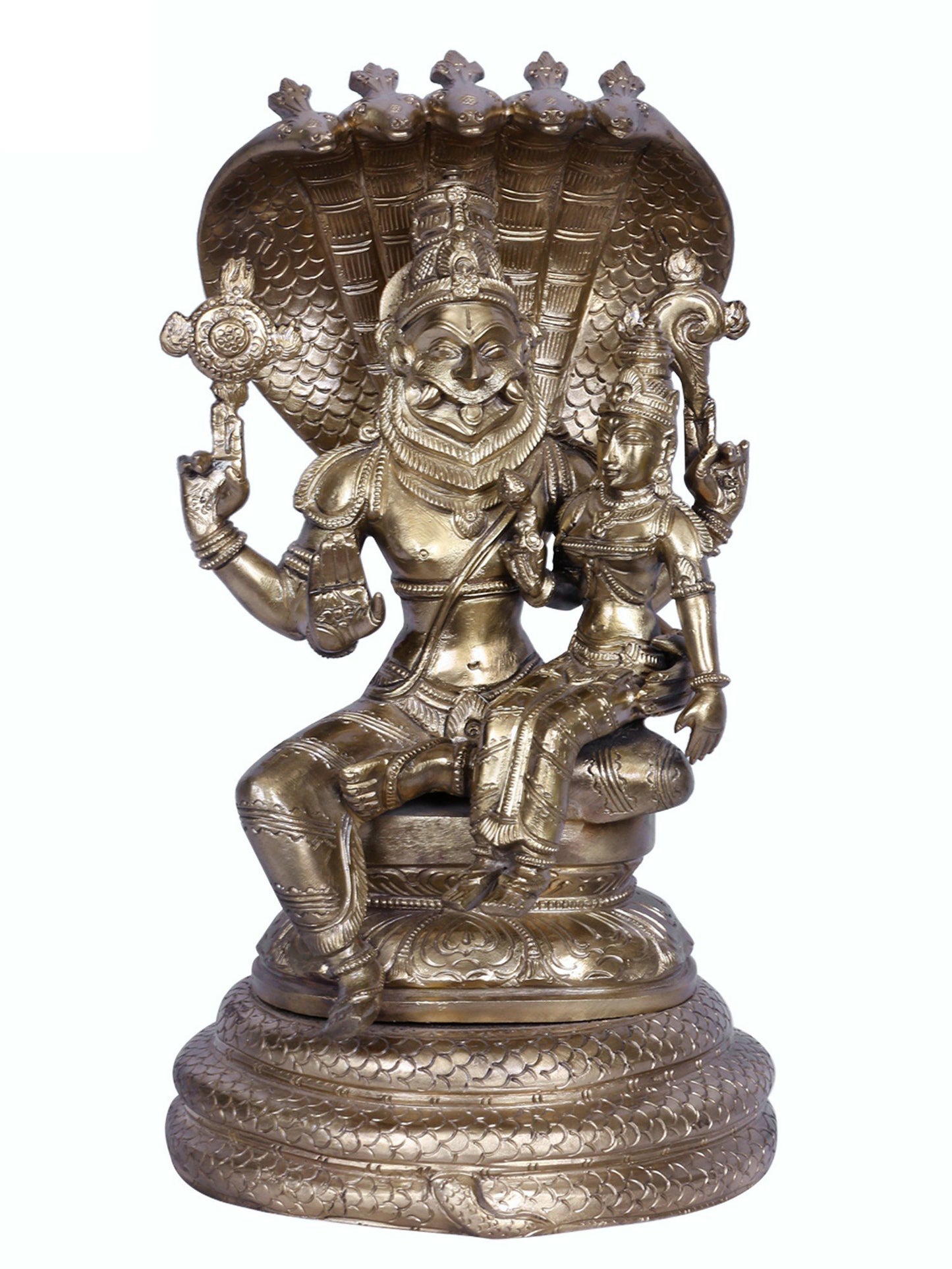 12" Lord Narasimha with Goddess Lakshmi | Handmade Idol | Hoysala Art