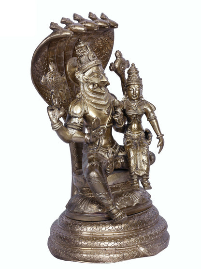 12" Lord Narasimha with Goddess Lakshmi | Handmade Idol | Hoysala Art