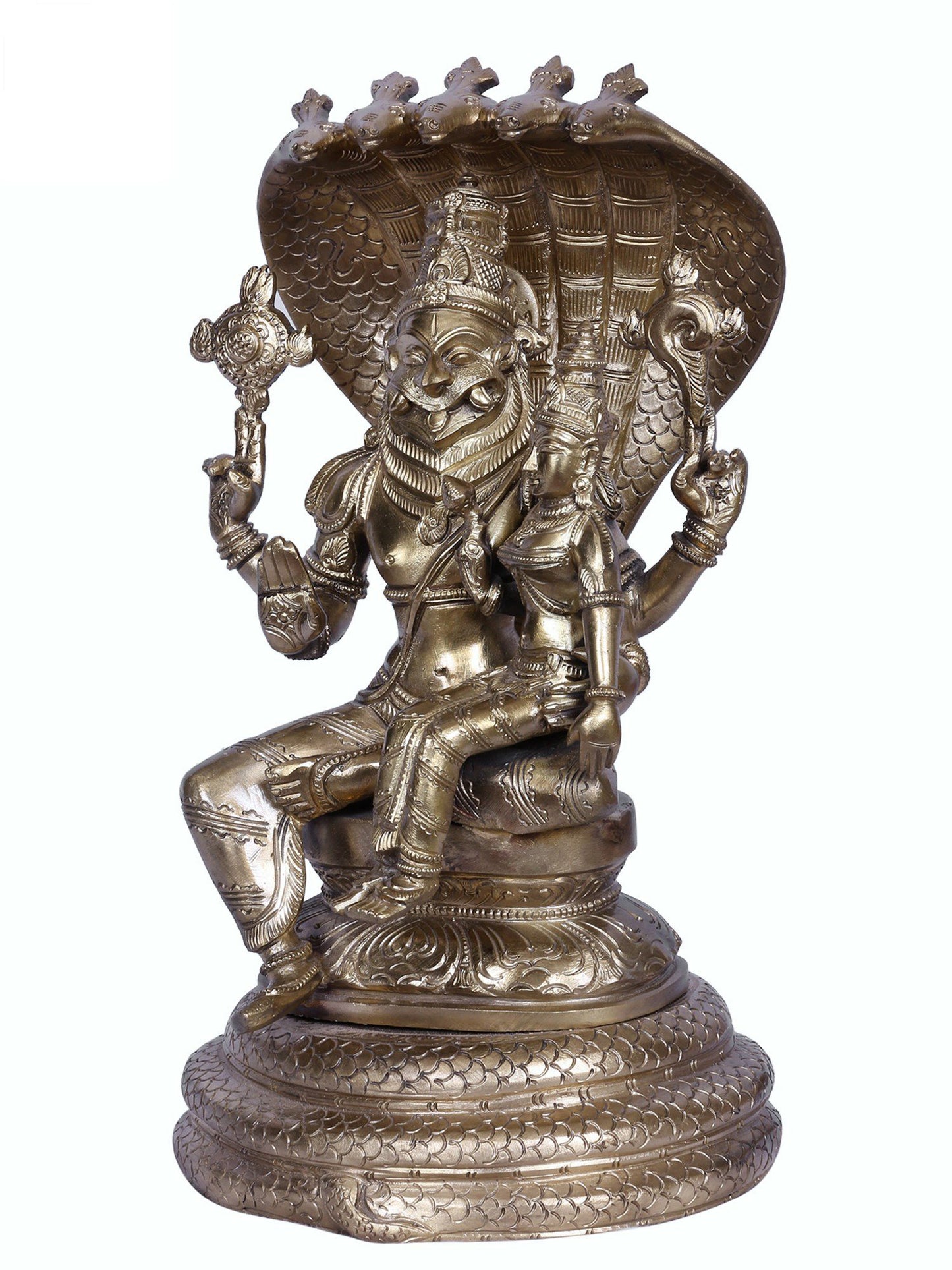 12" Lord Narasimha with Goddess Lakshmi | Handmade Idol | Hoysala Art