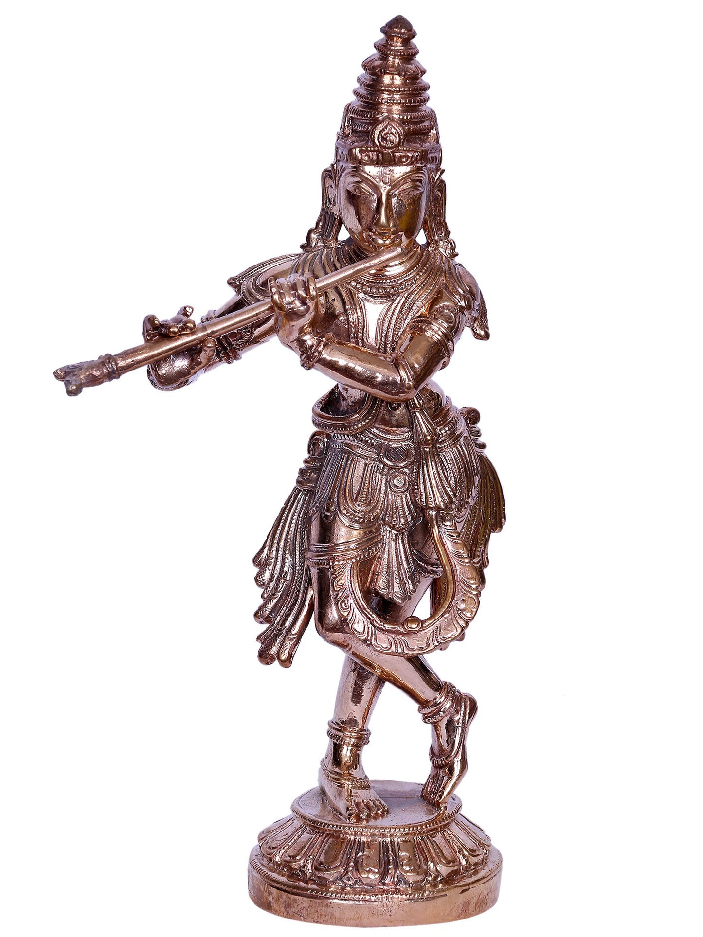 7" Small Lord Krishna Idol Playing Flute | Madhuchista Vidhana (Lost-Wax) | Panchaloha Bronze from Swamimalai