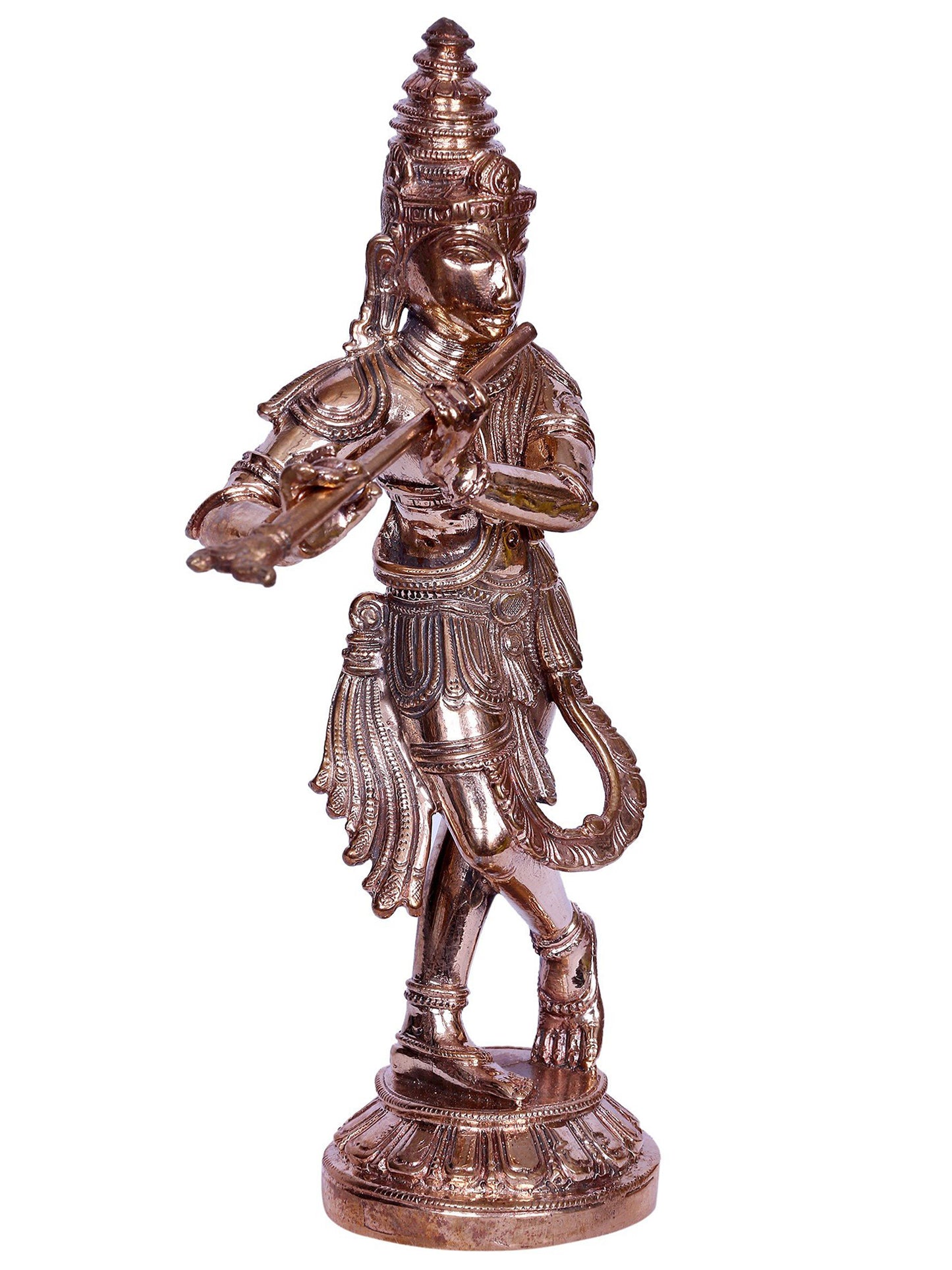 7" Small Lord Krishna Idol Playing Flute | Madhuchista Vidhana (Lost-Wax) | Panchaloha Bronze from Swamimalai