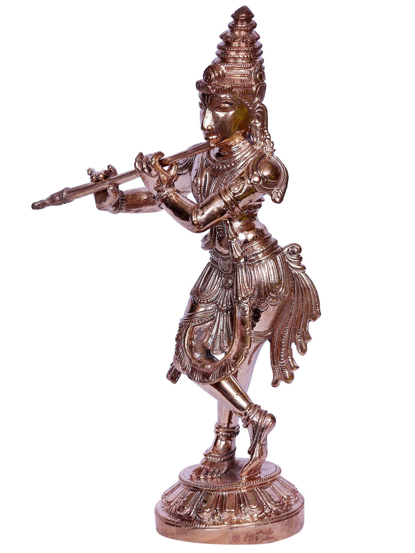 7" Small Lord Krishna Idol Playing Flute | Madhuchista Vidhana (Lost-Wax) | Panchaloha Bronze from Swamimalai