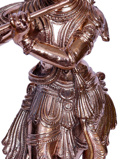 7" Small Lord Krishna Idol Playing Flute | Madhuchista Vidhana (Lost-Wax) | Panchaloha Bronze from Swamimalai