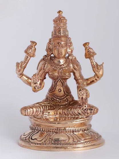 3" Bronze Goddess Lakshmi Statue Seated on Pedestal | Handmade Idol | Gpddess Laxmi Bronze Statue