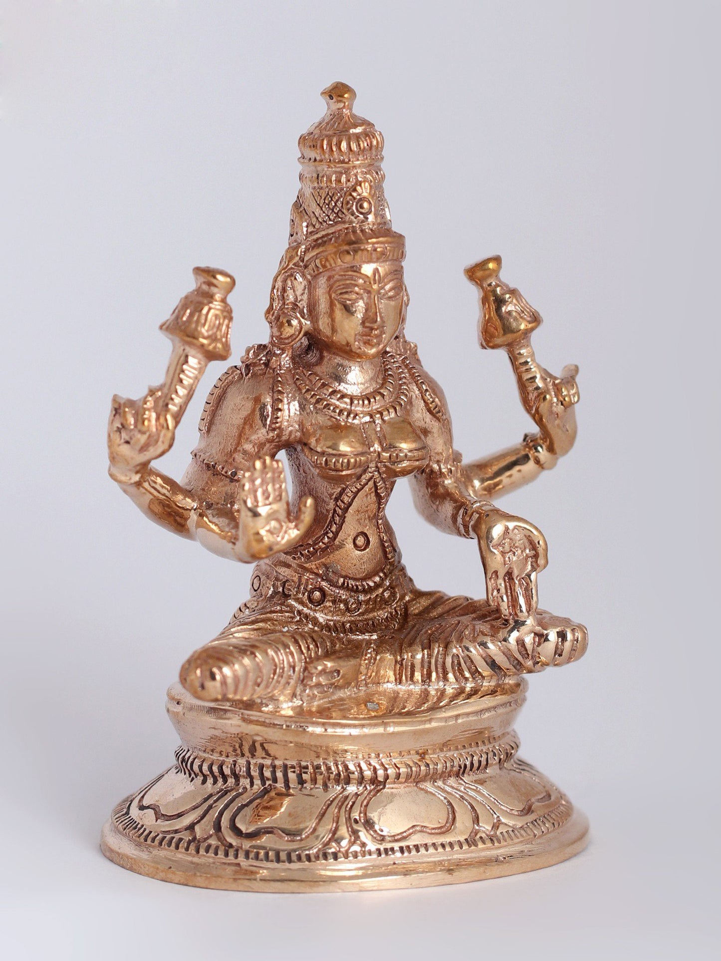 3" Bronze Goddess Lakshmi Statue Seated on Pedestal | Handmade Idol | Gpddess Laxmi Bronze Statue