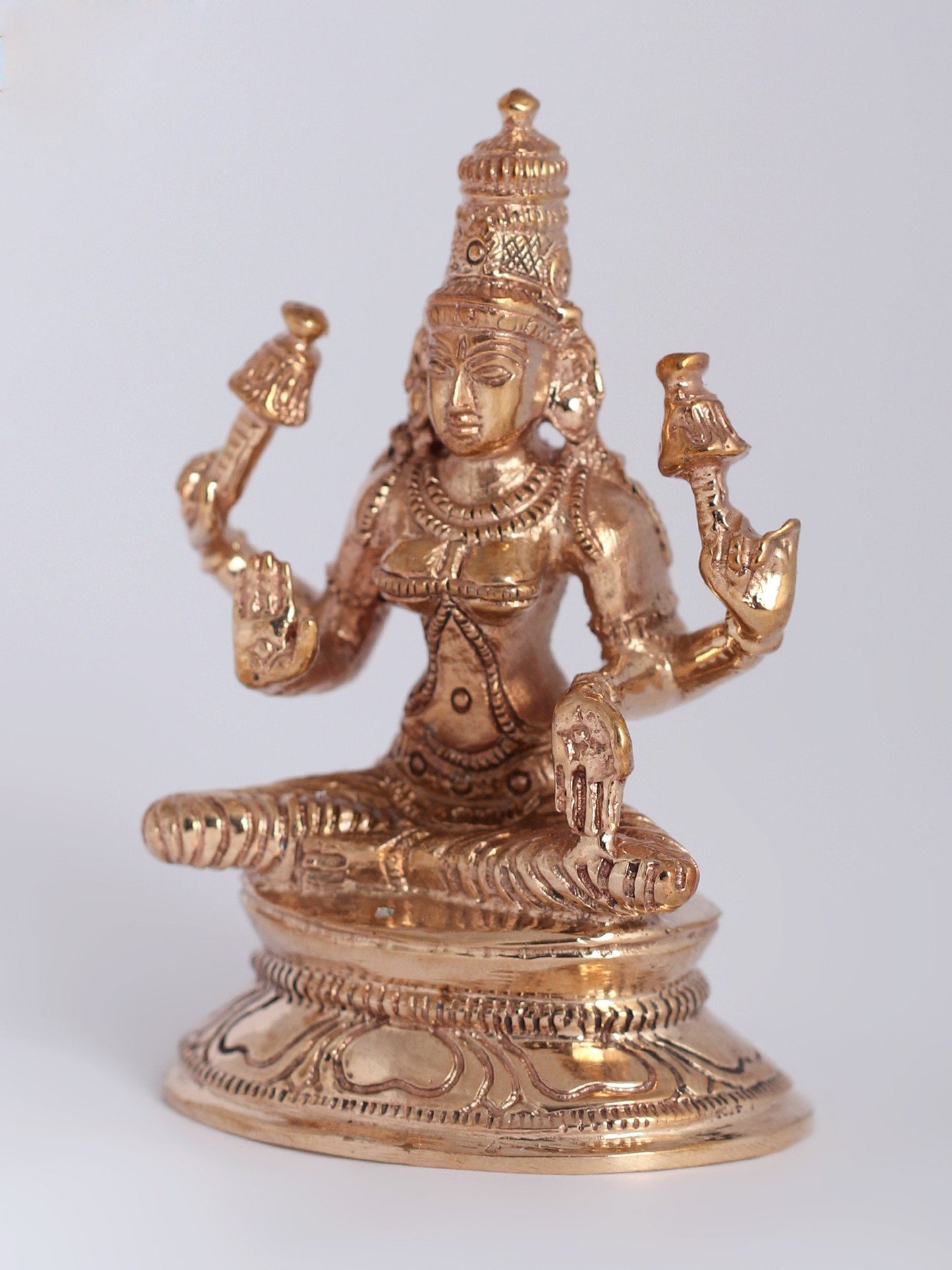 3" Bronze Goddess Lakshmi Statue Seated on Pedestal | Handmade Idol | Gpddess Laxmi Bronze Statue