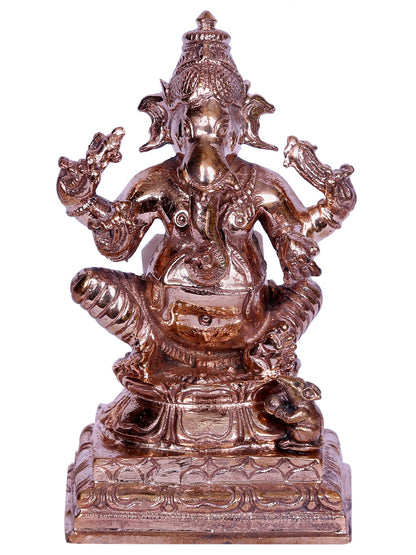 3" Sitting Four Hands Lord Ganapati Bronze Statue | Handmade Idol | Lord Ganesha Bronze Statue