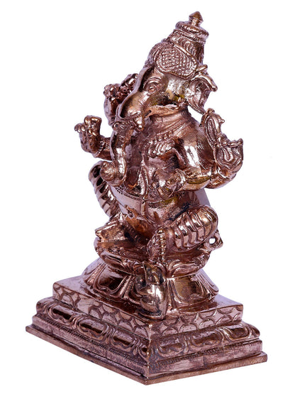 3" Sitting Four Hands Lord Ganapati Bronze Statue | Handmade Idol | Lord Ganesha Bronze Statue