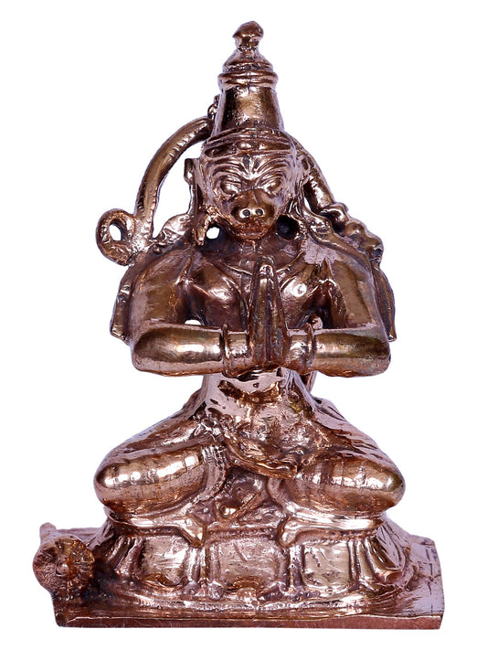 3" Bronze Sitting Lord Hanuman Statue in Namaskar Mudra | Handmade