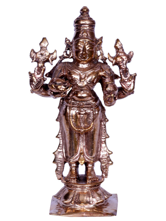 4'' Small Standing Lord Vishnu (Perumal) Statue | Madhuchista Vidhana (Lost-Wax) | Panchaloha Bronze from Swamimalai