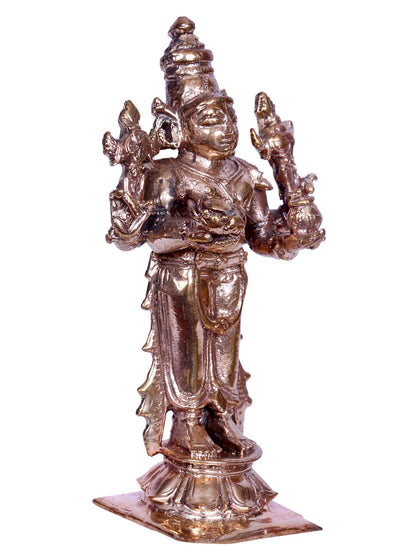 4'' Small Standing Lord Vishnu (Perumal) Statue | Madhuchista Vidhana (Lost-Wax) | Panchaloha Bronze from Swamimalai