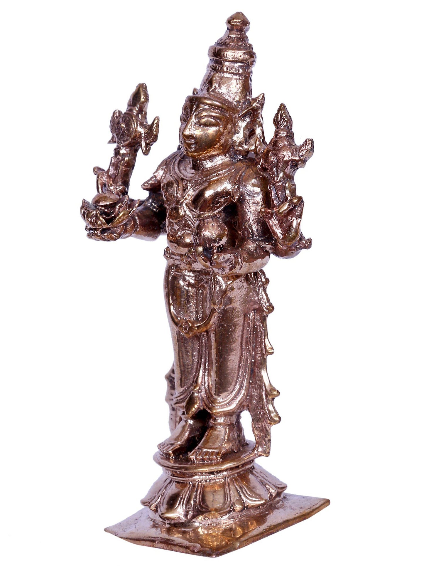 4'' Small Standing Lord Vishnu (Perumal) Statue | Madhuchista Vidhana (Lost-Wax) | Panchaloha Bronze from Swamimalai