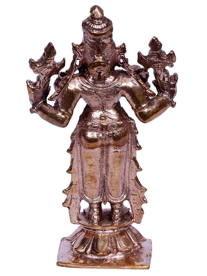 4'' Small Standing Lord Vishnu (Perumal) Statue | Madhuchista Vidhana (Lost-Wax) | Panchaloha Bronze from Swamimalai