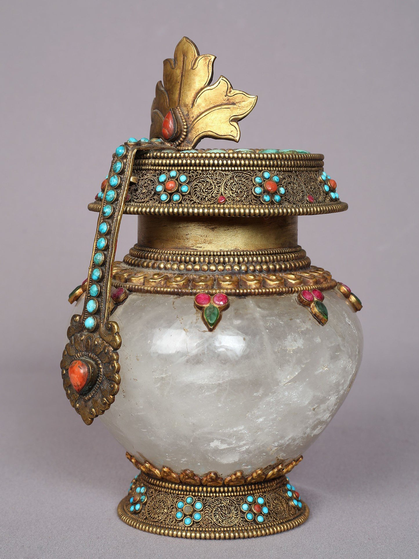 8" Superfine Pooja Kalash Made of Crystal And Copper With Gold Plated | Handmade Pooja Kalash