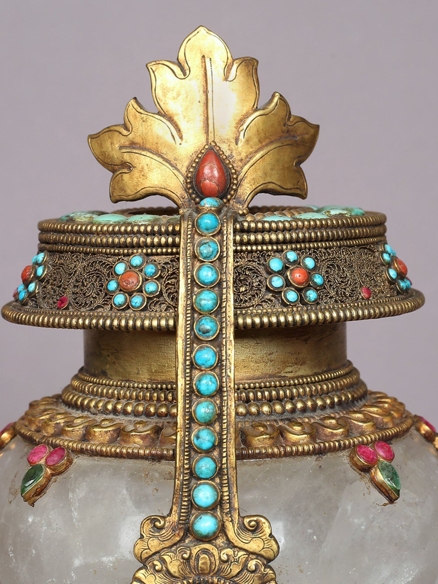 8" Superfine Pooja Kalash Made of Crystal And Copper With Gold Plated | Handmade Pooja Kalash