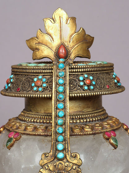 8" Superfine Pooja Kalash Made of Crystal And Copper With Gold Plated | Handmade Pooja Kalash