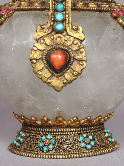 8" Superfine Pooja Kalash Made of Crystal And Copper With Gold Plated | Handmade Pooja Kalash