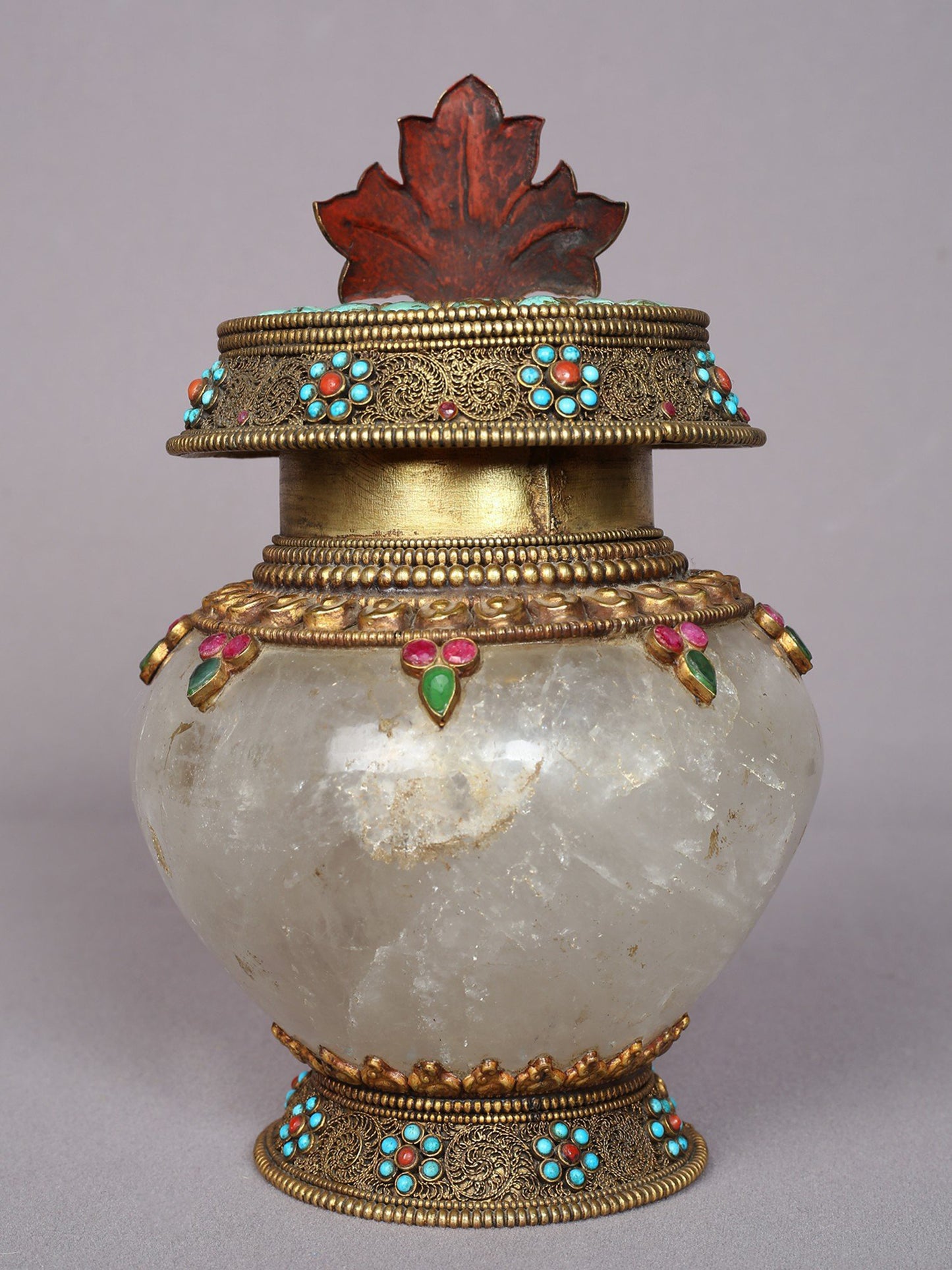 8" Superfine Pooja Kalash Made of Crystal And Copper With Gold Plated | Handmade Pooja Kalash