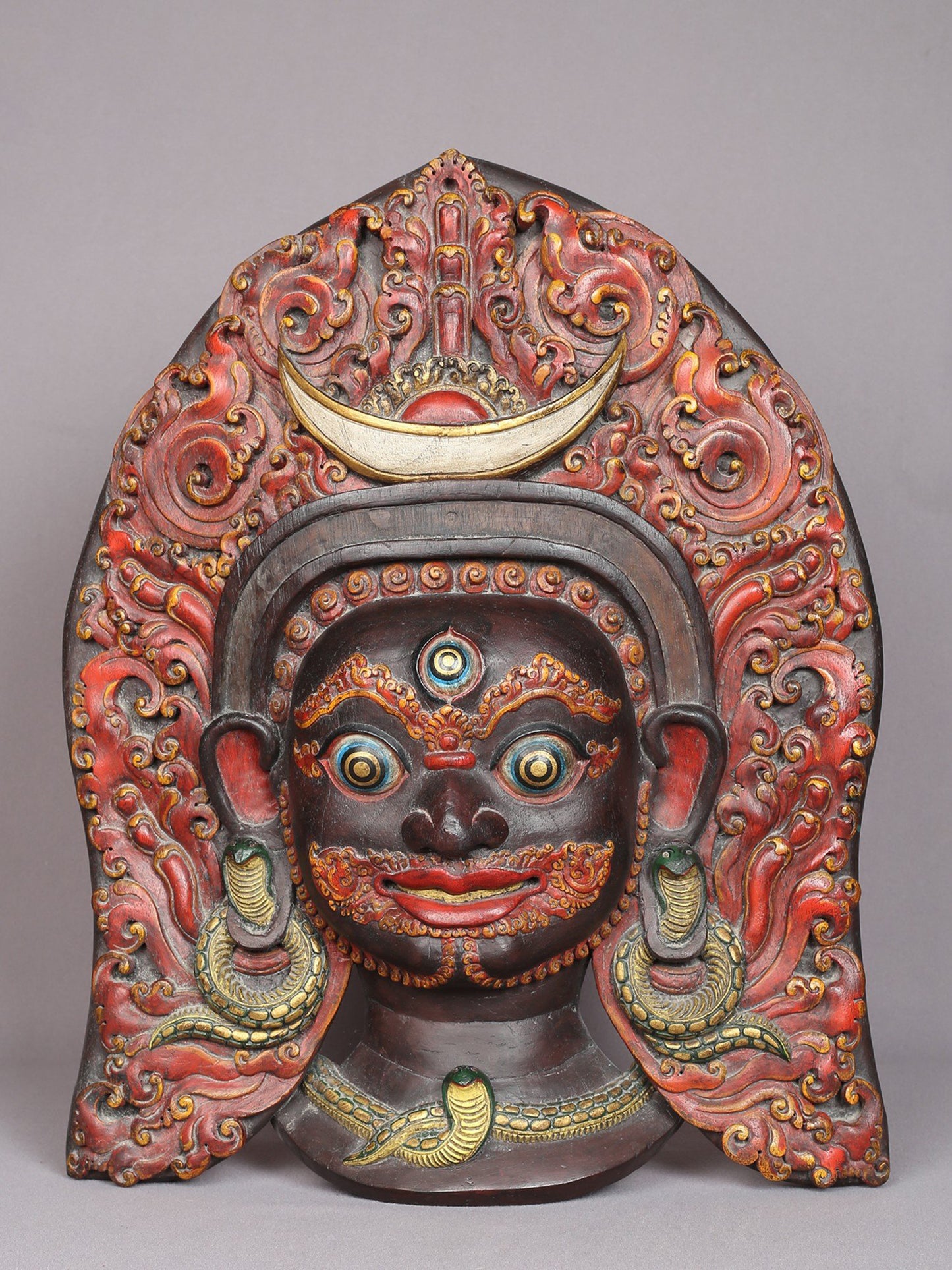 17" Superfine Wooden Bhairava Mask From Nepal | Handmade | Wooden Mask