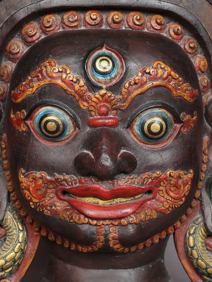 17" Superfine Wooden Bhairava Mask From Nepal | Handmade | Wooden Mask