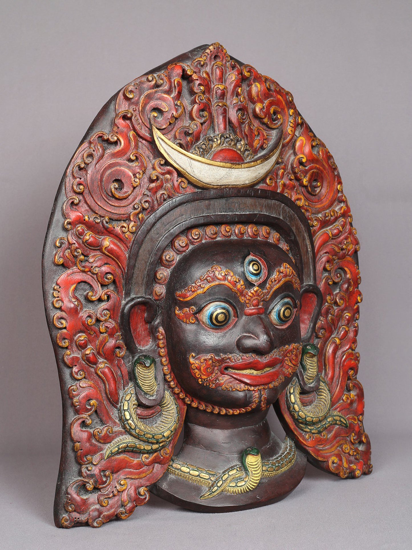 17" Superfine Wooden Bhairava Mask From Nepal | Handmade | Wooden Mask