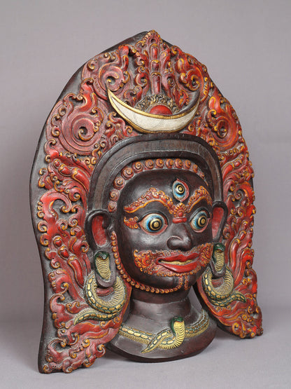 17" Superfine Wooden Bhairava Mask From Nepal | Handmade | Wooden Mask