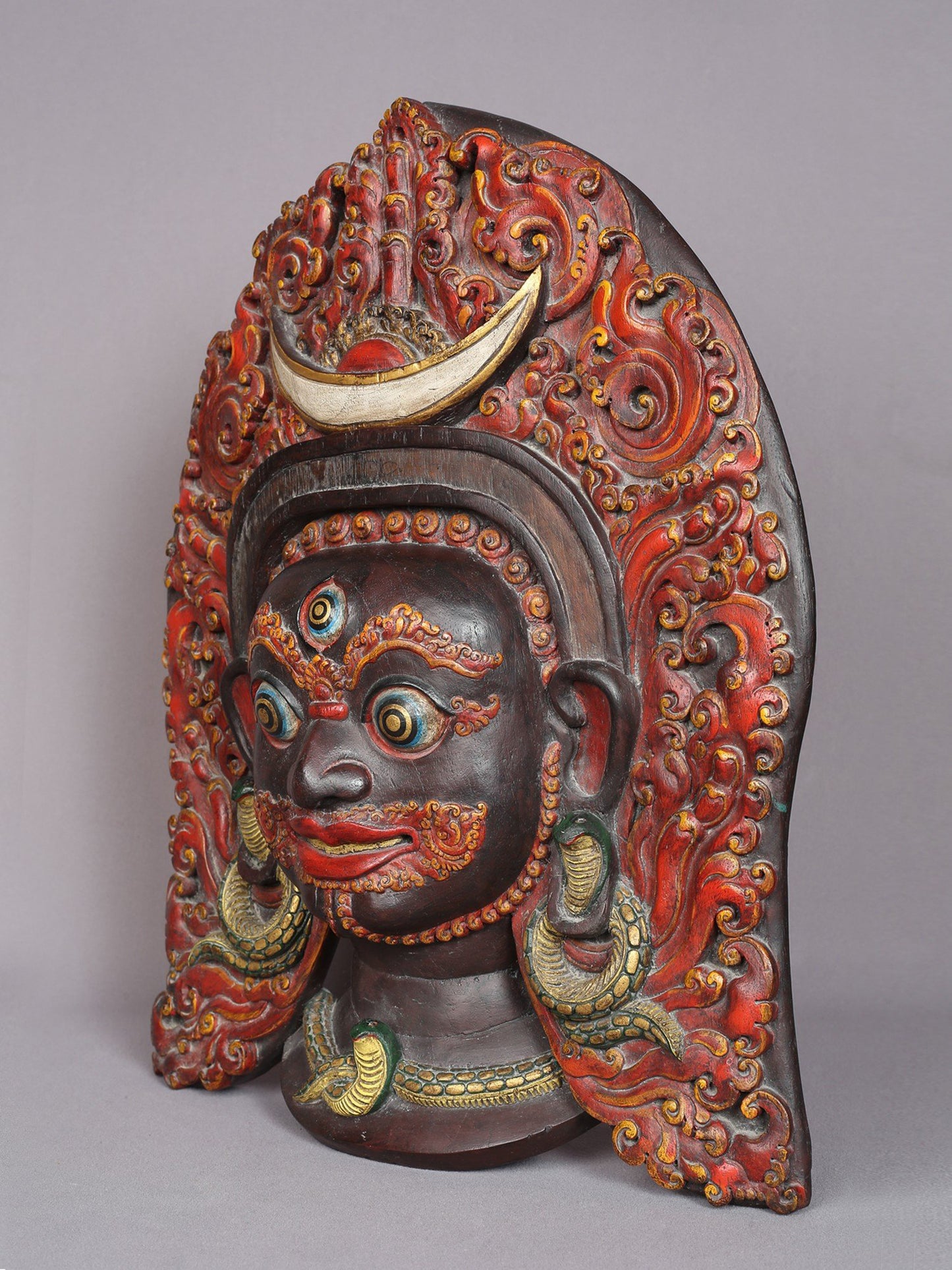 17" Superfine Wooden Bhairava Mask From Nepal | Handmade | Wooden Mask