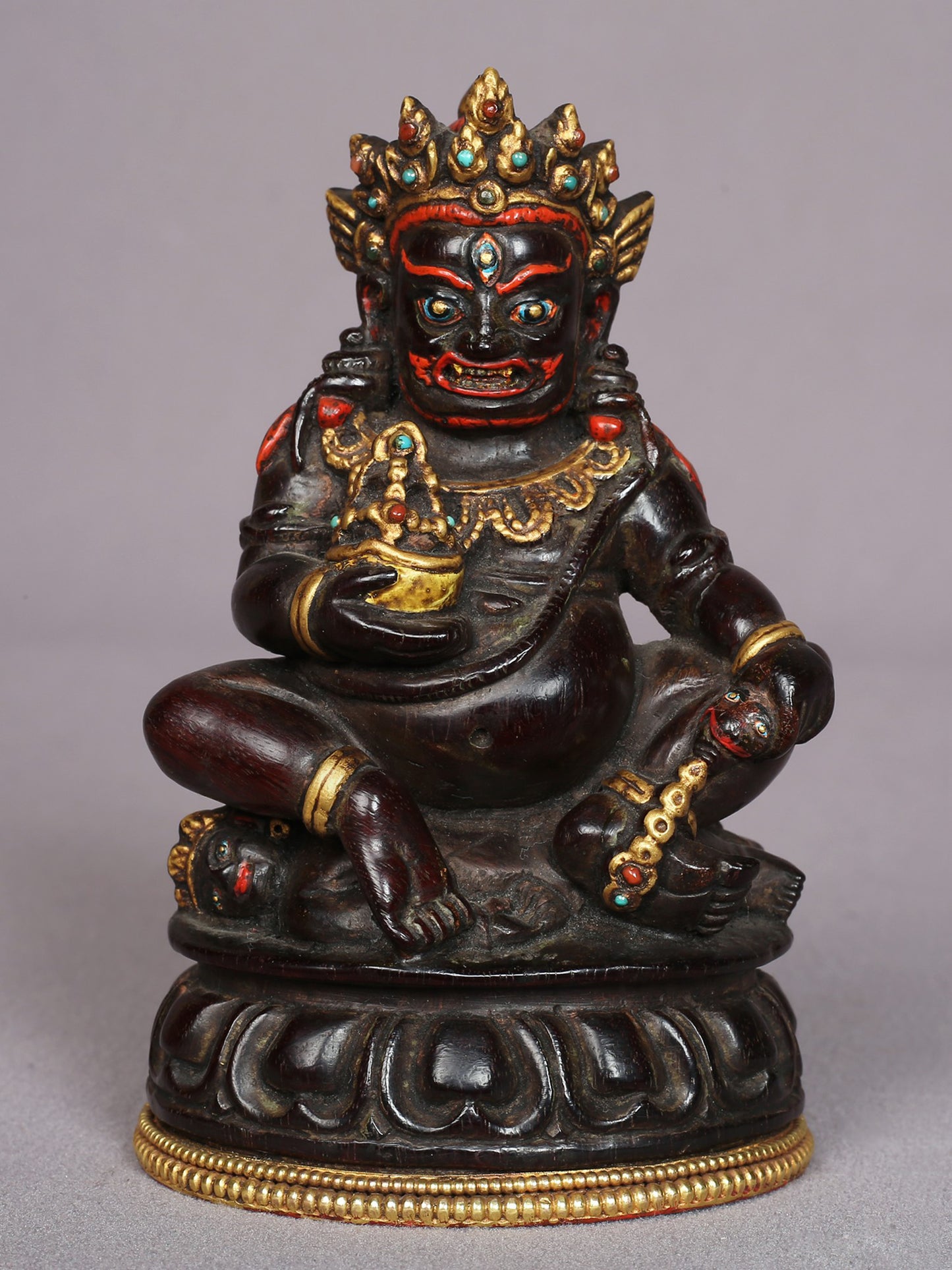 5" Wooden Small Superfine Black Mahakala Statue | Handmade Idol | Wooden Statue