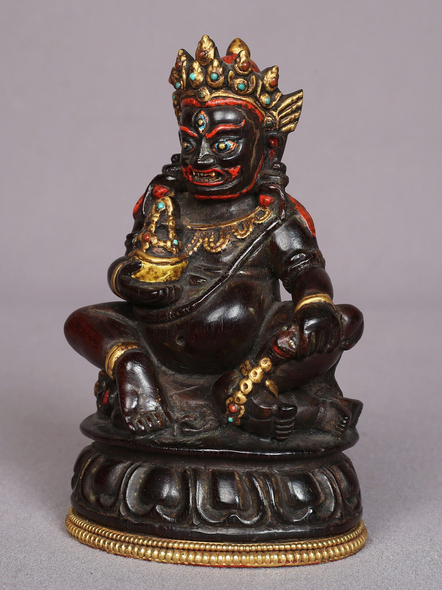 5" Wooden Small Superfine Black Mahakala Statue | Handmade Idol | Wooden Statue