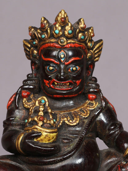 5" Wooden Small Superfine Black Mahakala Statue | Handmade Idol | Wooden Statue