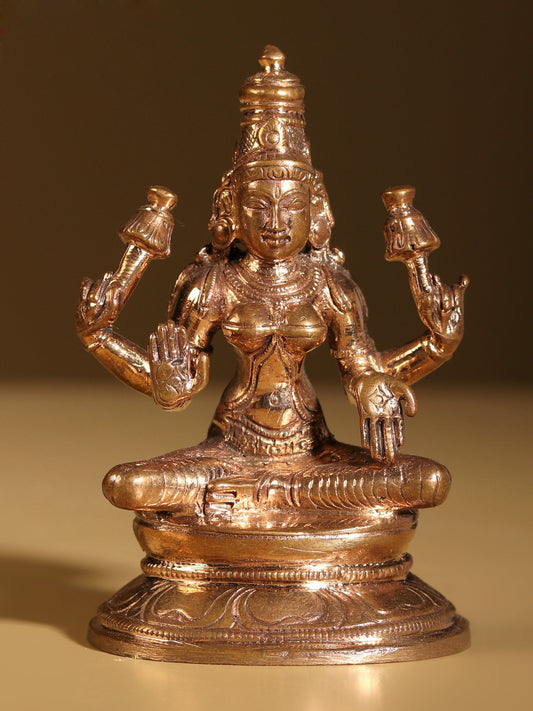 3" Bronze Sitting Devi Lakshmi Statue | Handmade