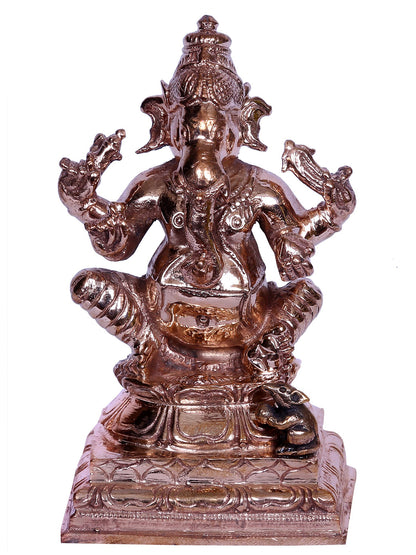 3" Bronze Sitting Four Hands Lord Ganesha Sculpture | Handmade