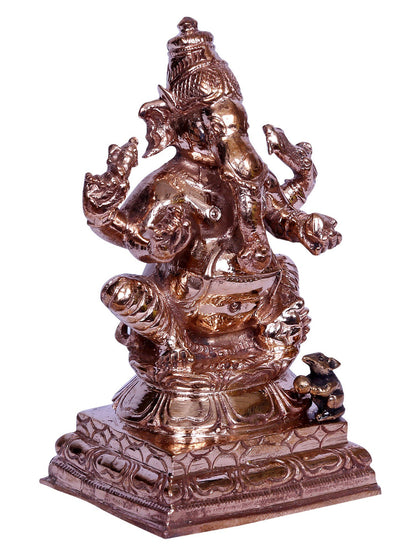 3" Bronze Sitting Four Hands Lord Ganesha Sculpture | Handmade