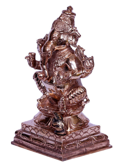 3" Bronze Sitting Four Hands Lord Ganesha Sculpture | Handmade