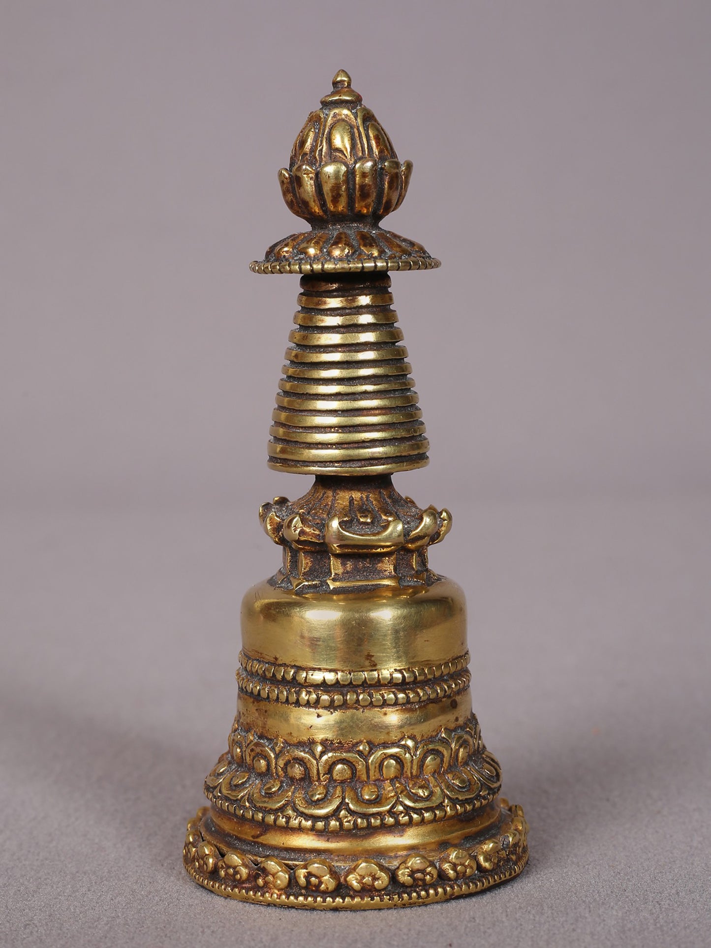 4" Small Superfine Stupa In Copper With Gold Plated | Handmade | Copper Figurine