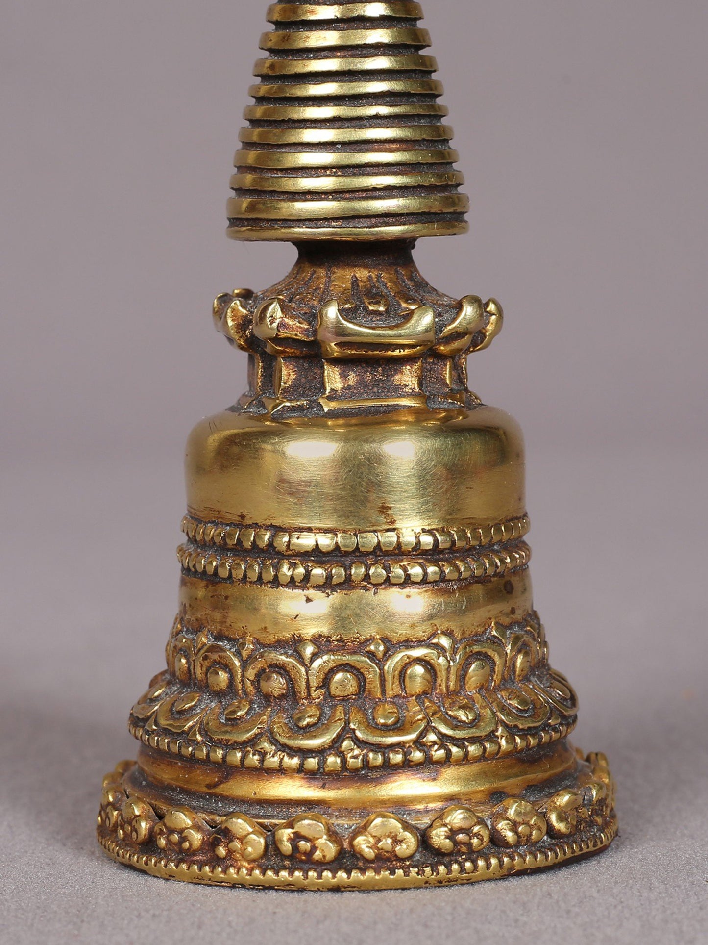 4" Small Superfine Stupa In Copper With Gold Plated | Handmade | Copper Figurine