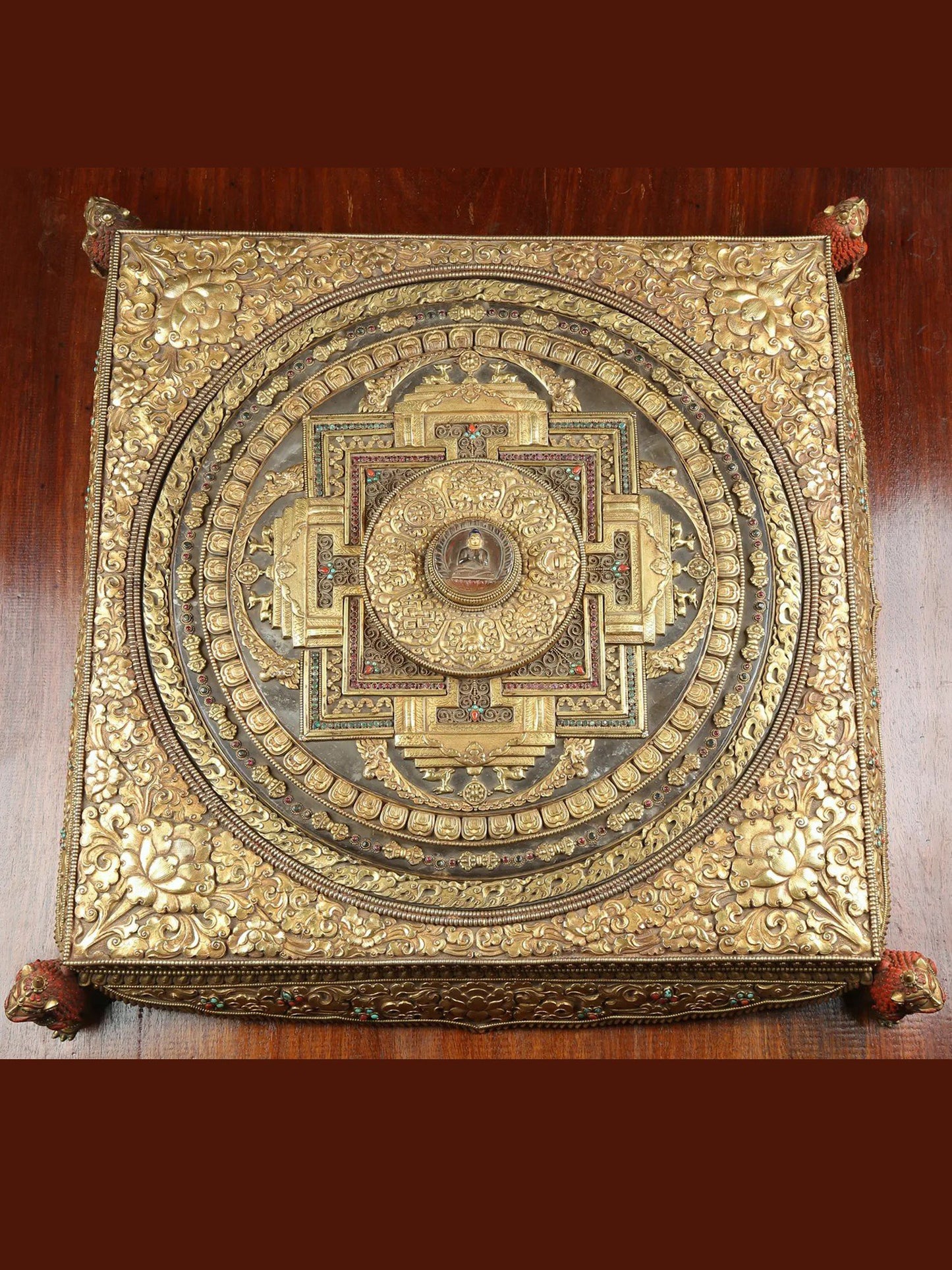 24" Superfine Buddha Mandala In Copper With Gold Plated | Handmade | Buddhist Sculpture