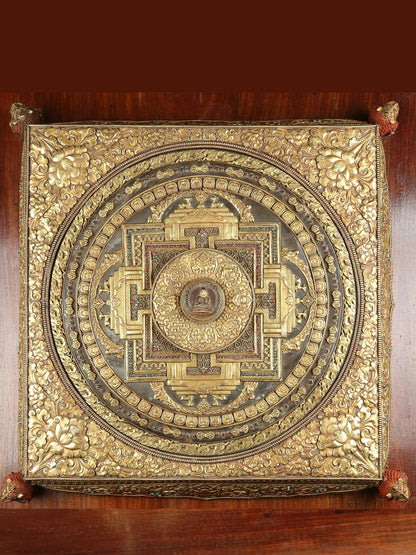 24" Superfine Buddha Mandala In Copper With Gold Plated | Handmade | Buddhist Sculpture