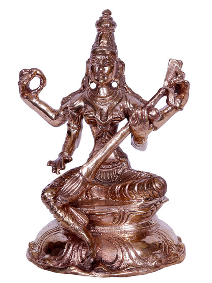 3" Sitting Goddess Saraswati Bronze Sculpture | Handmade