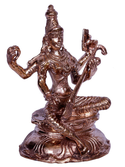 3" Sitting Goddess Saraswati Bronze Sculpture | Handmade