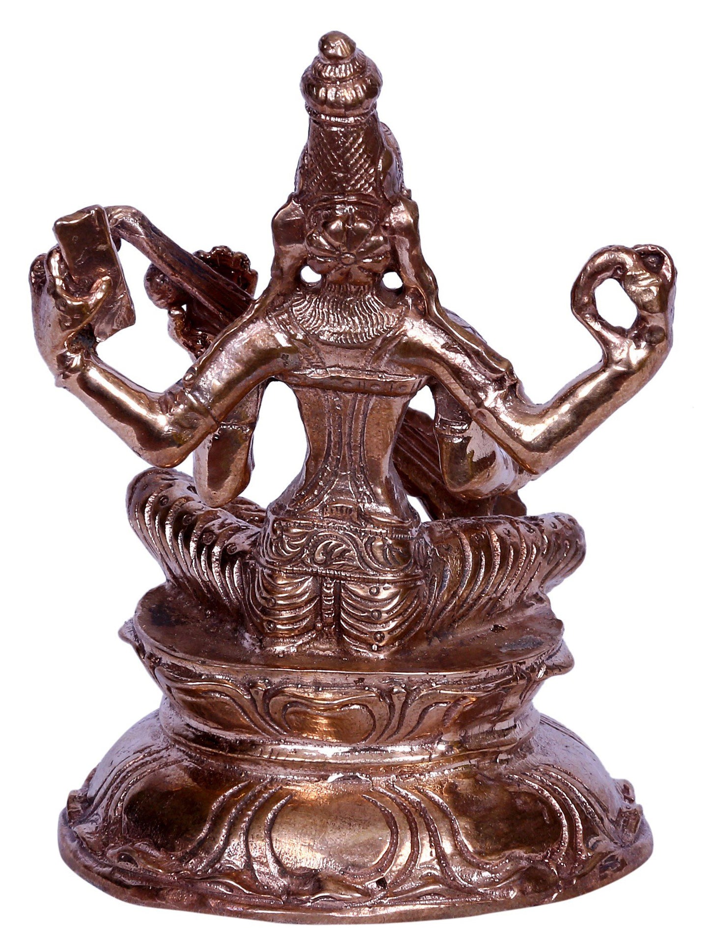 3" Sitting Goddess Saraswati Bronze Sculpture | Handmade