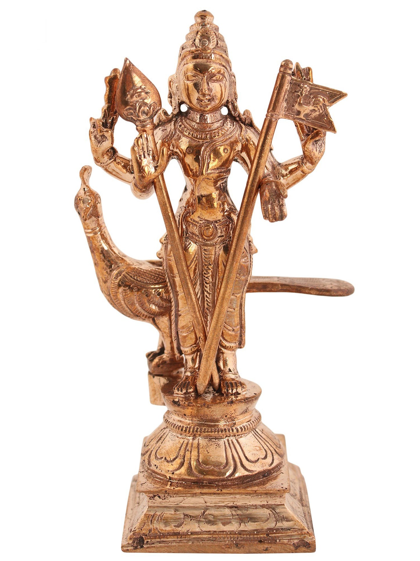 5" Small Bronze Lord Murugan Statue with Devasena and Valli | Handmade