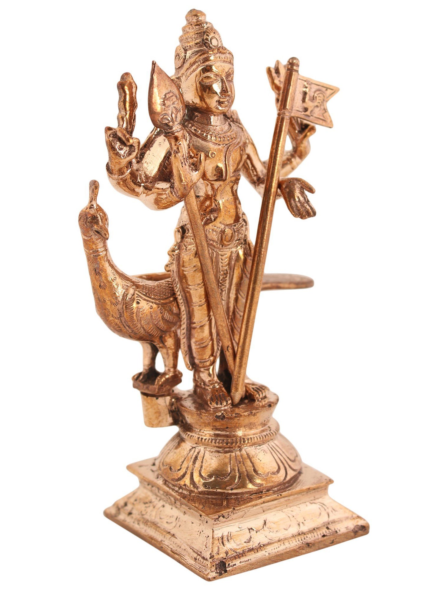 5" Small Bronze Lord Murugan Statue with Devasena and Valli | Handmade