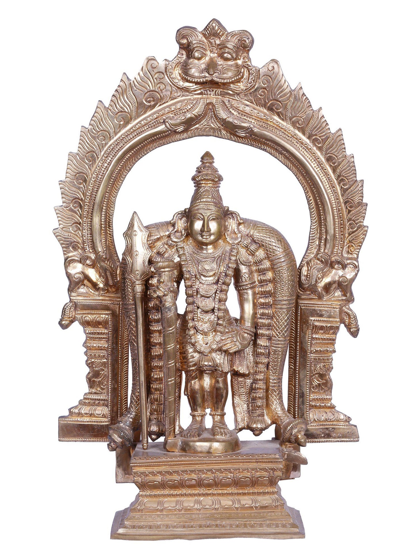 17" Standing Lord Murugan Bronze Statue with Throne | Handmade