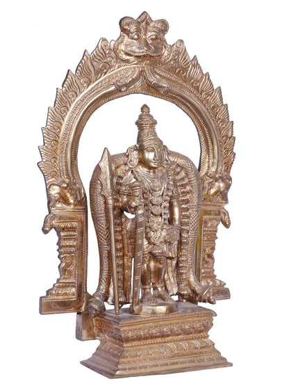 17" Standing Lord Murugan Bronze Statue with Throne | Handmade